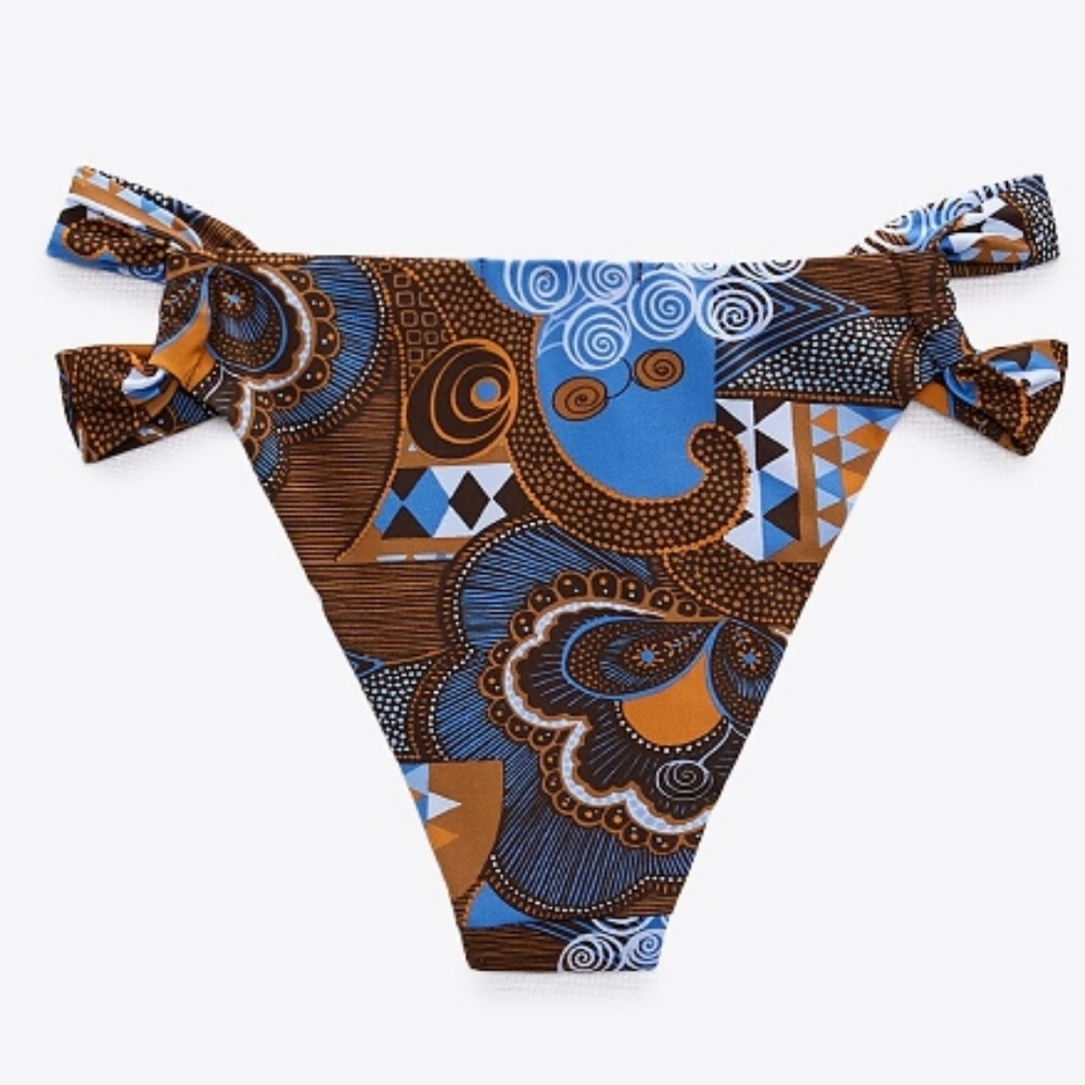 NWT Zara Smocked Floral Print Bikini Bottoms Size S